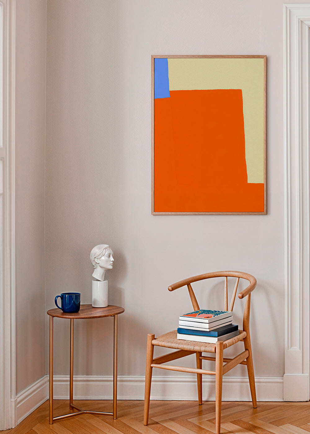 Quadro abstrato com blocos laranja