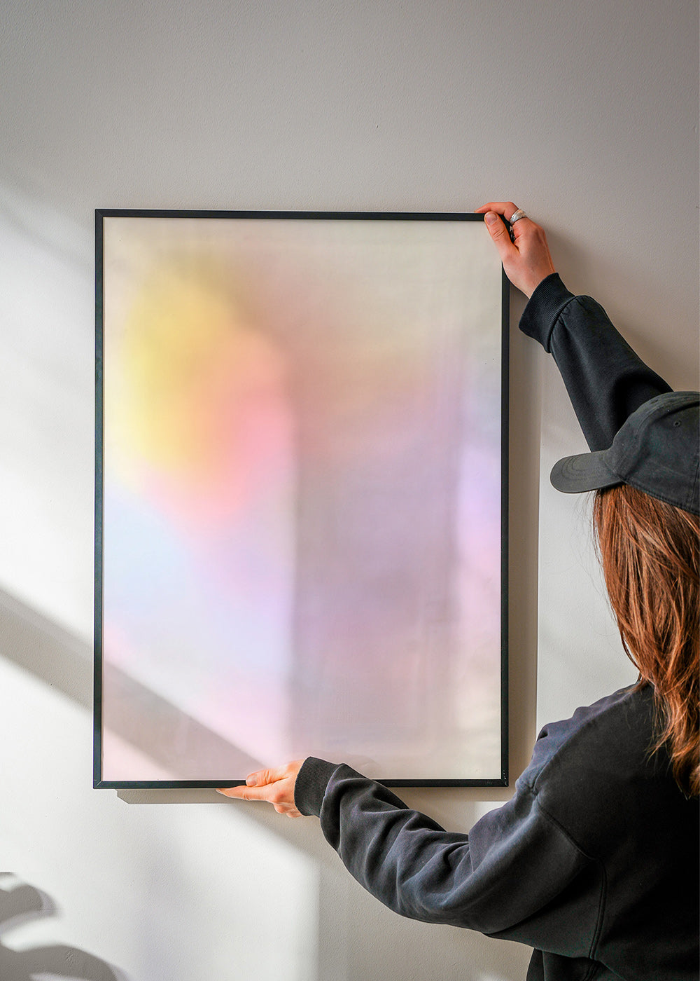 Quadro abstrato em tons pastéis esfumados