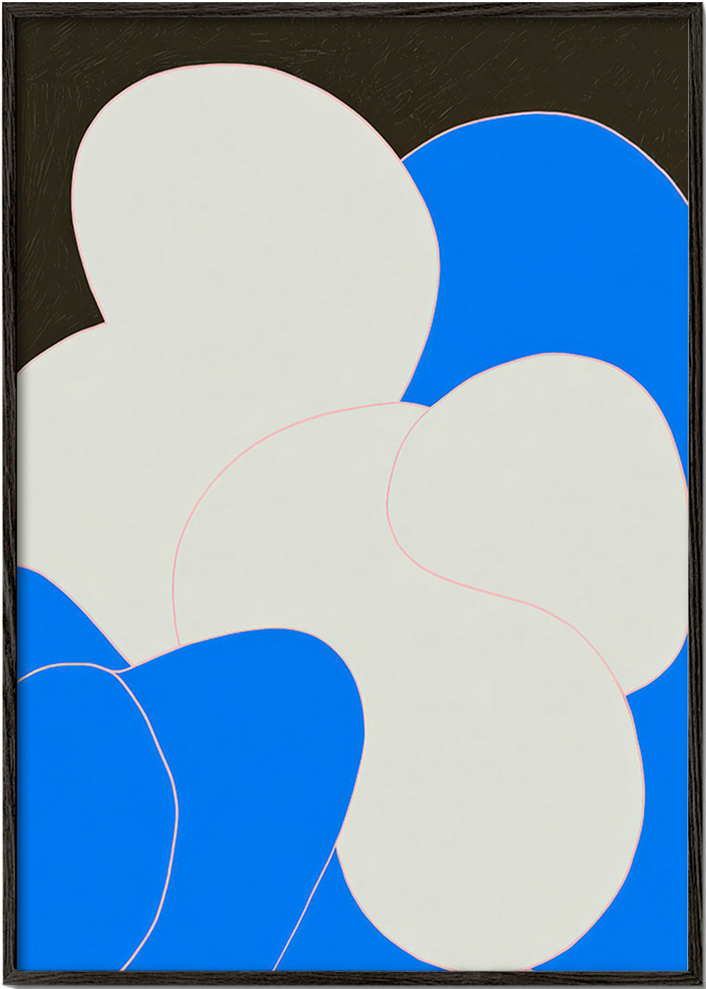 Quadro abstrato com formas orgânicas azul e branco