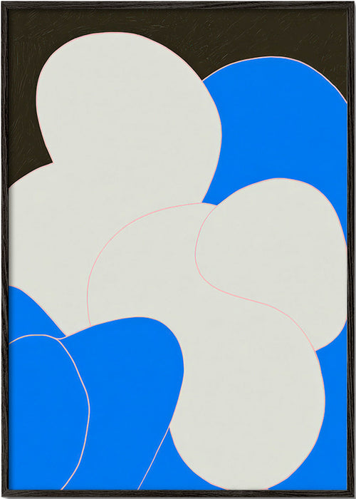 Quadro abstrato com formas orgânicas azul e branco