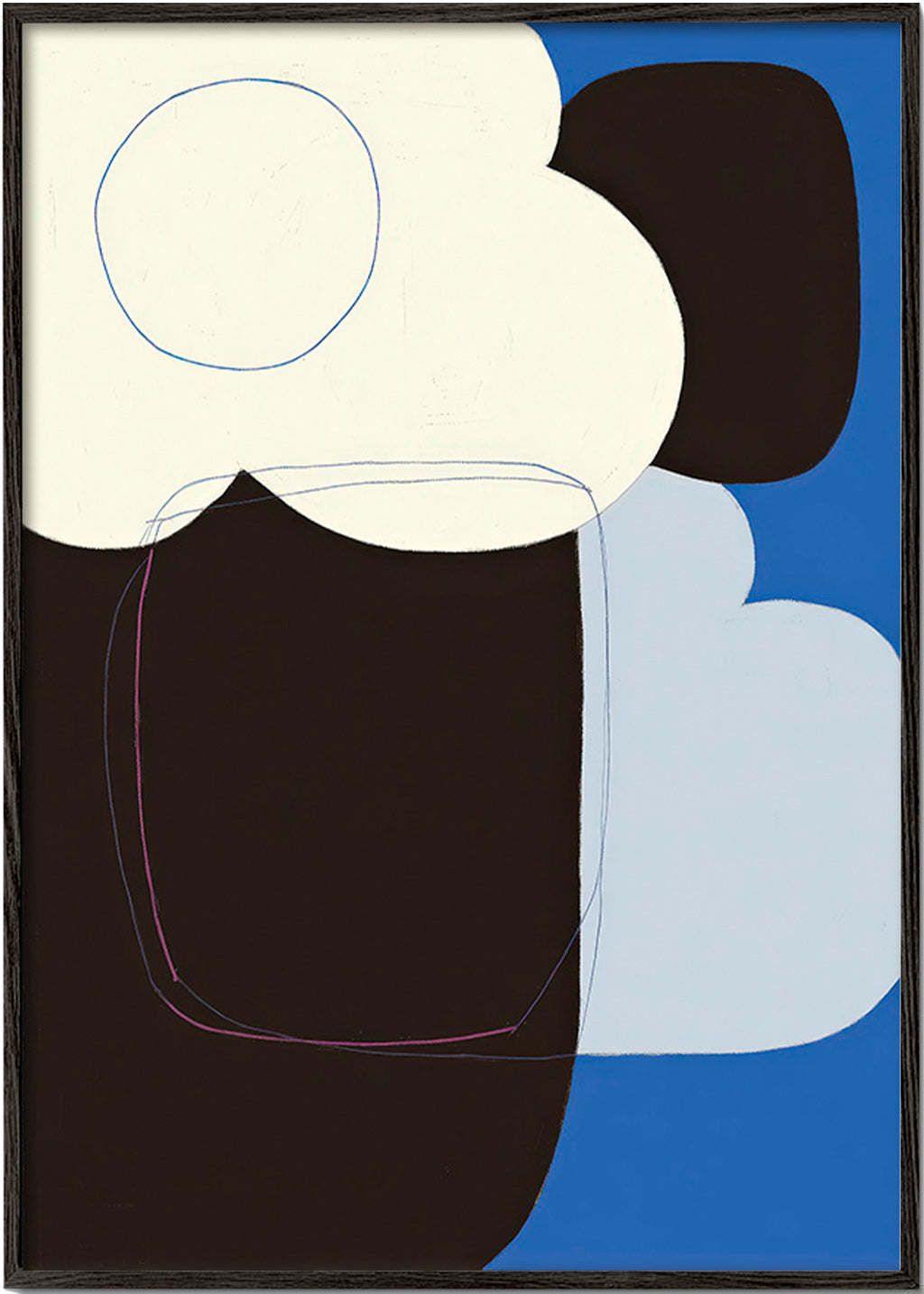 Quadro abstrato com formas orgânicas azuis