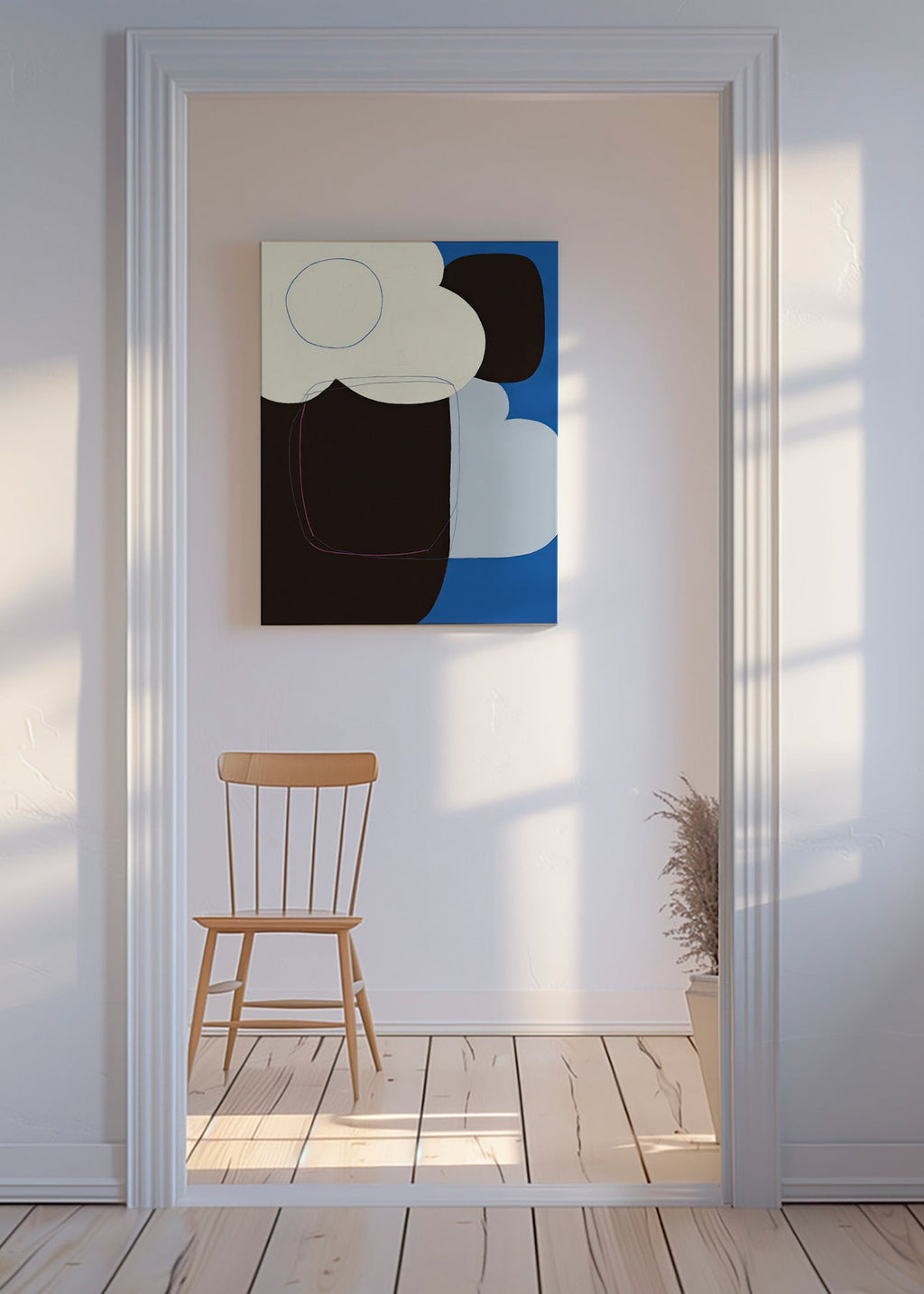 Quadro abstrato com formas orgânicas azuis