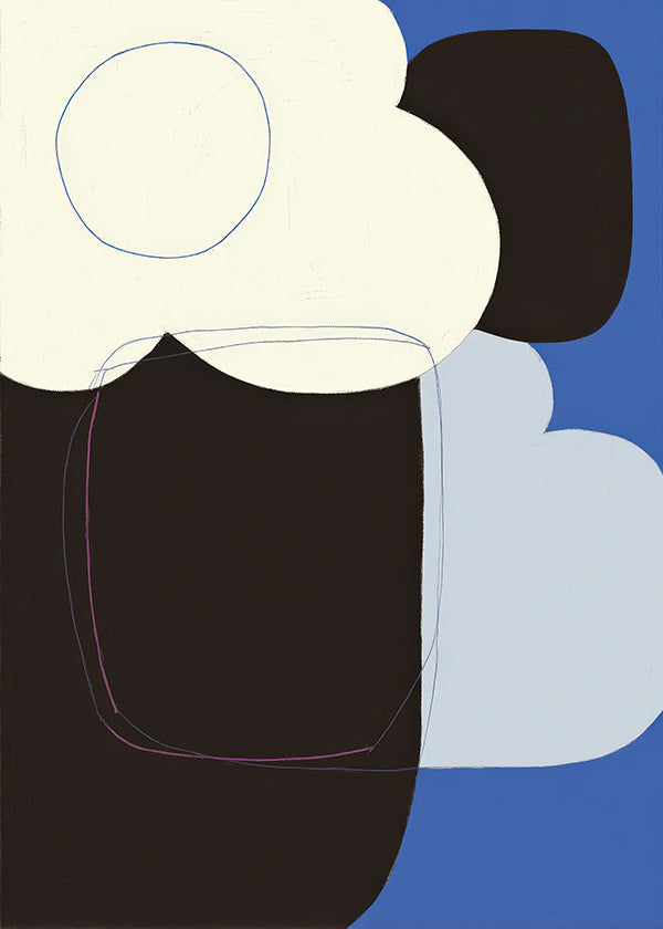 Quadro abstrato com formas orgânicas azuis