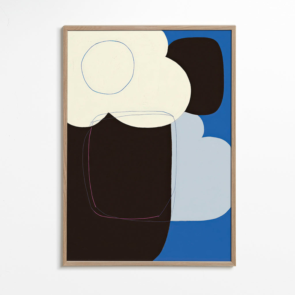 Quadro abstrato com formas orgânicas azuis
