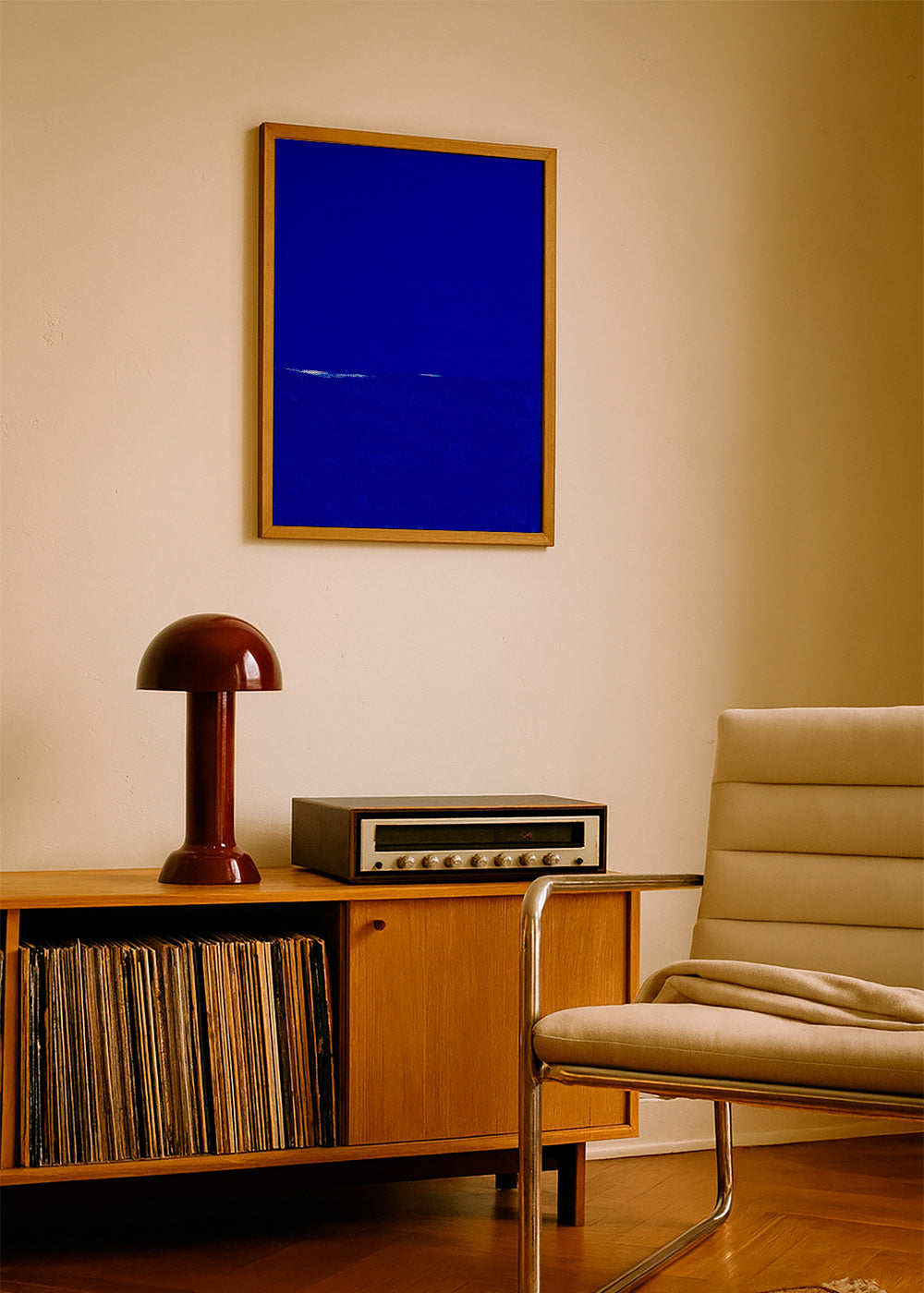 Arte abstrata azul com horizonte sutil