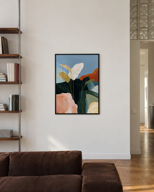 White Leaves II - Framed poster in an interior