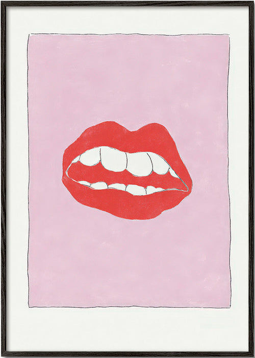 Ilustração lábios vermelhos com fundo rosa