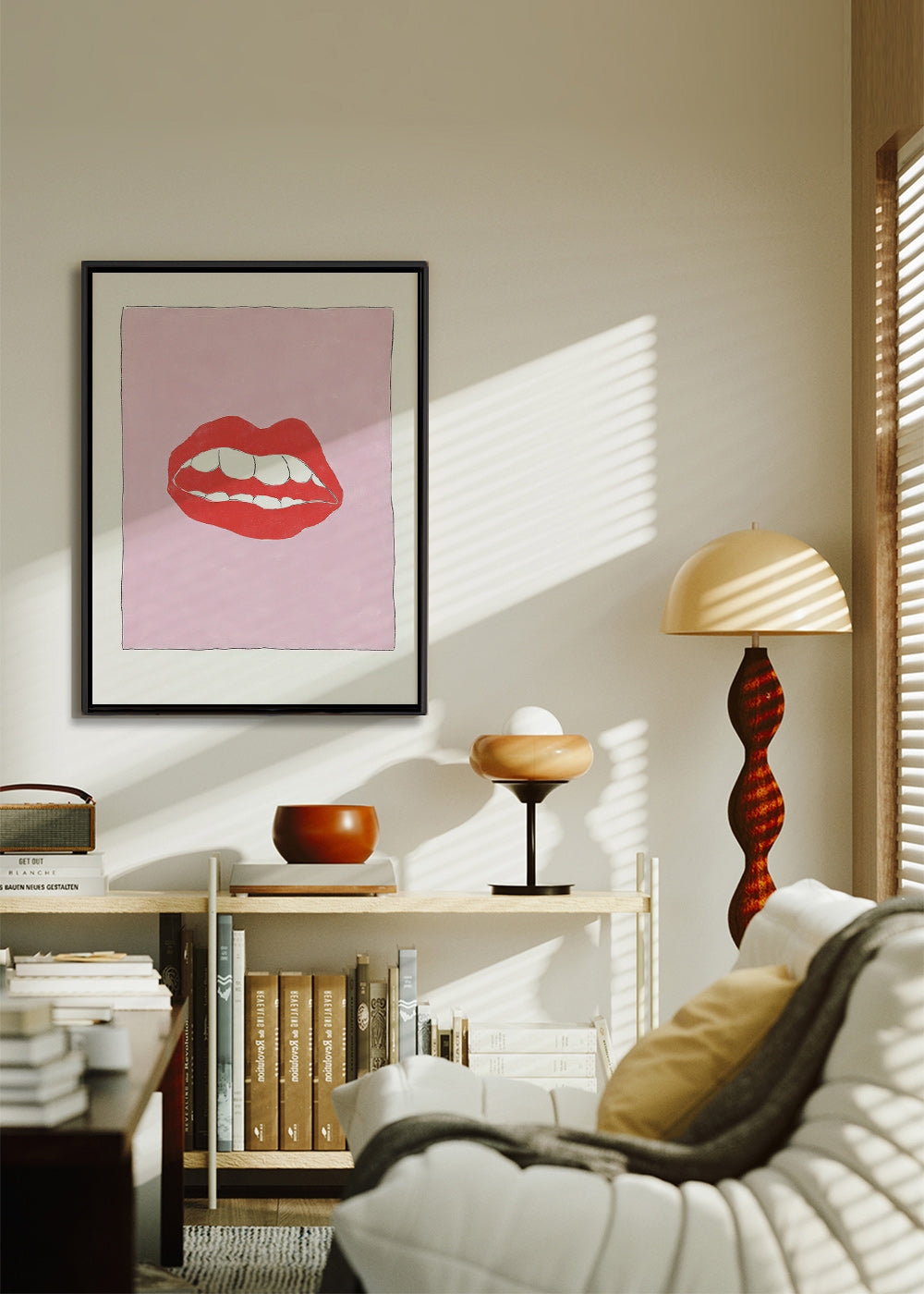 Ilustração lábios vermelhos com fundo rosa