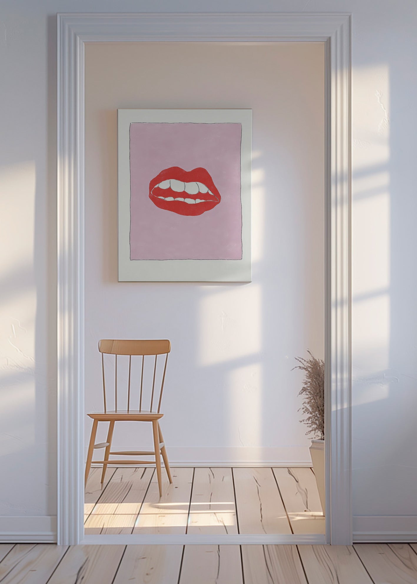 Ilustração lábios vermelhos com fundo rosa