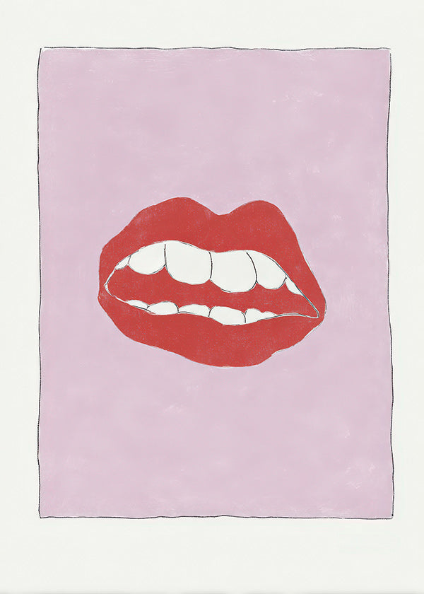 Ilustração lábios vermelhos com fundo rosa