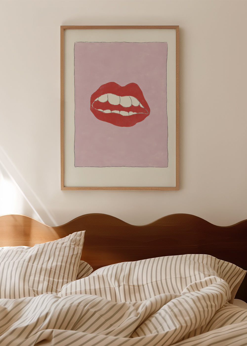 Pink Lips - Framed poster in an interior