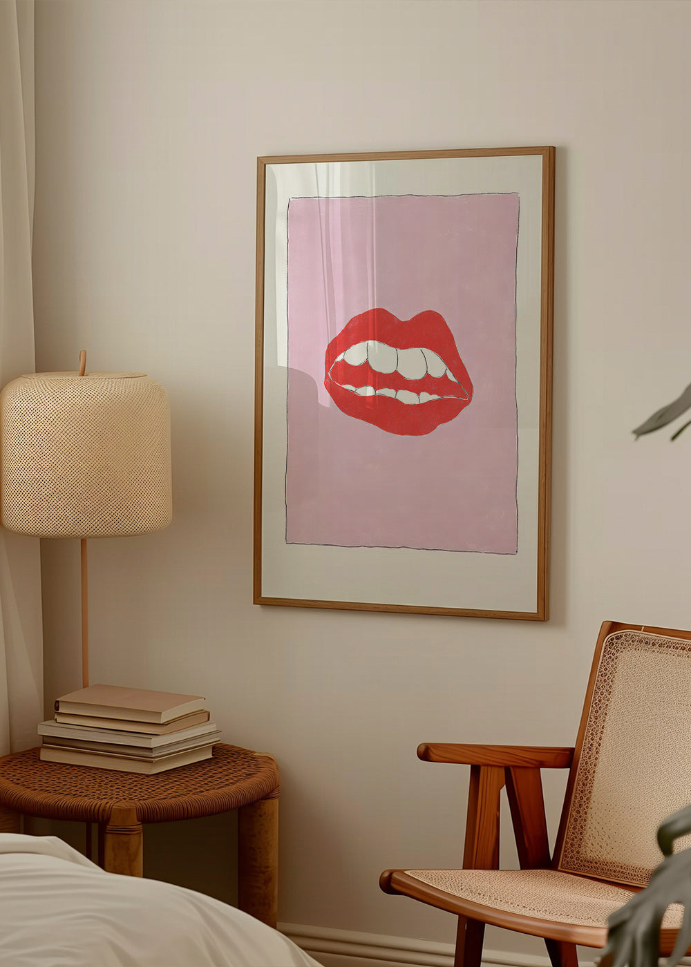 Ilustração lábios vermelhos com fundo rosa