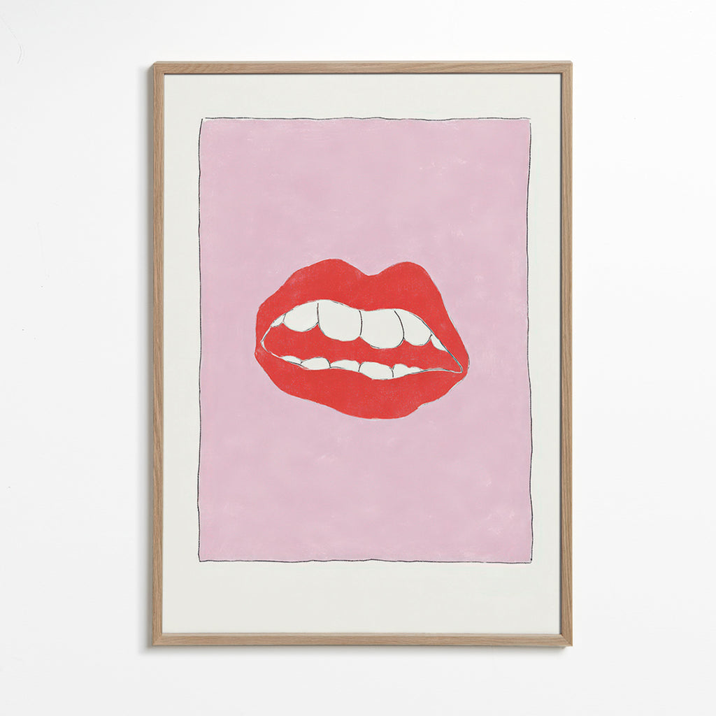 Ilustração lábios vermelhos com fundo rosa