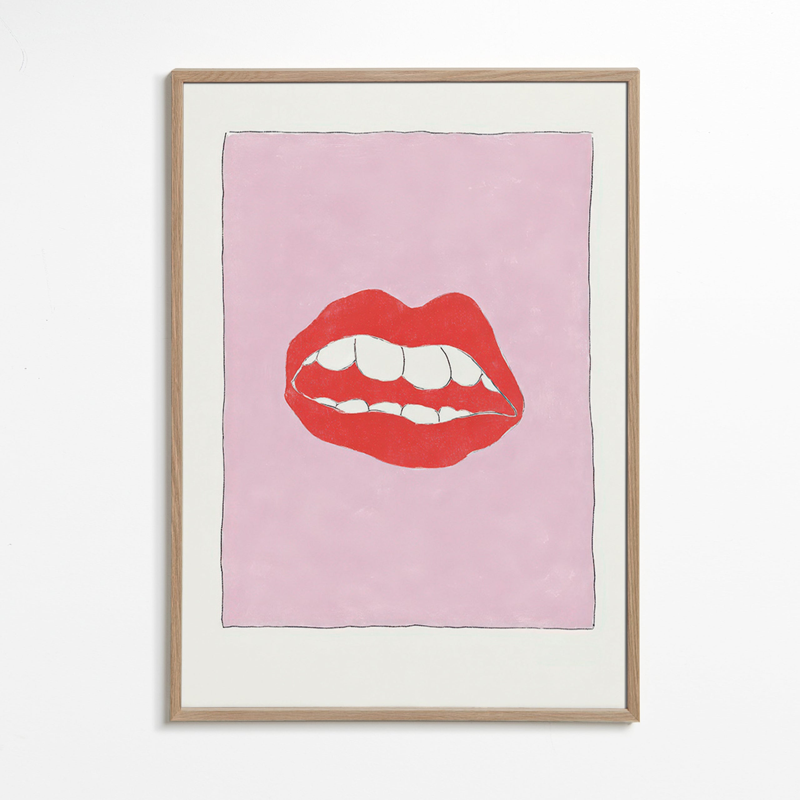 Ilustração lábios vermelhos com fundo rosa