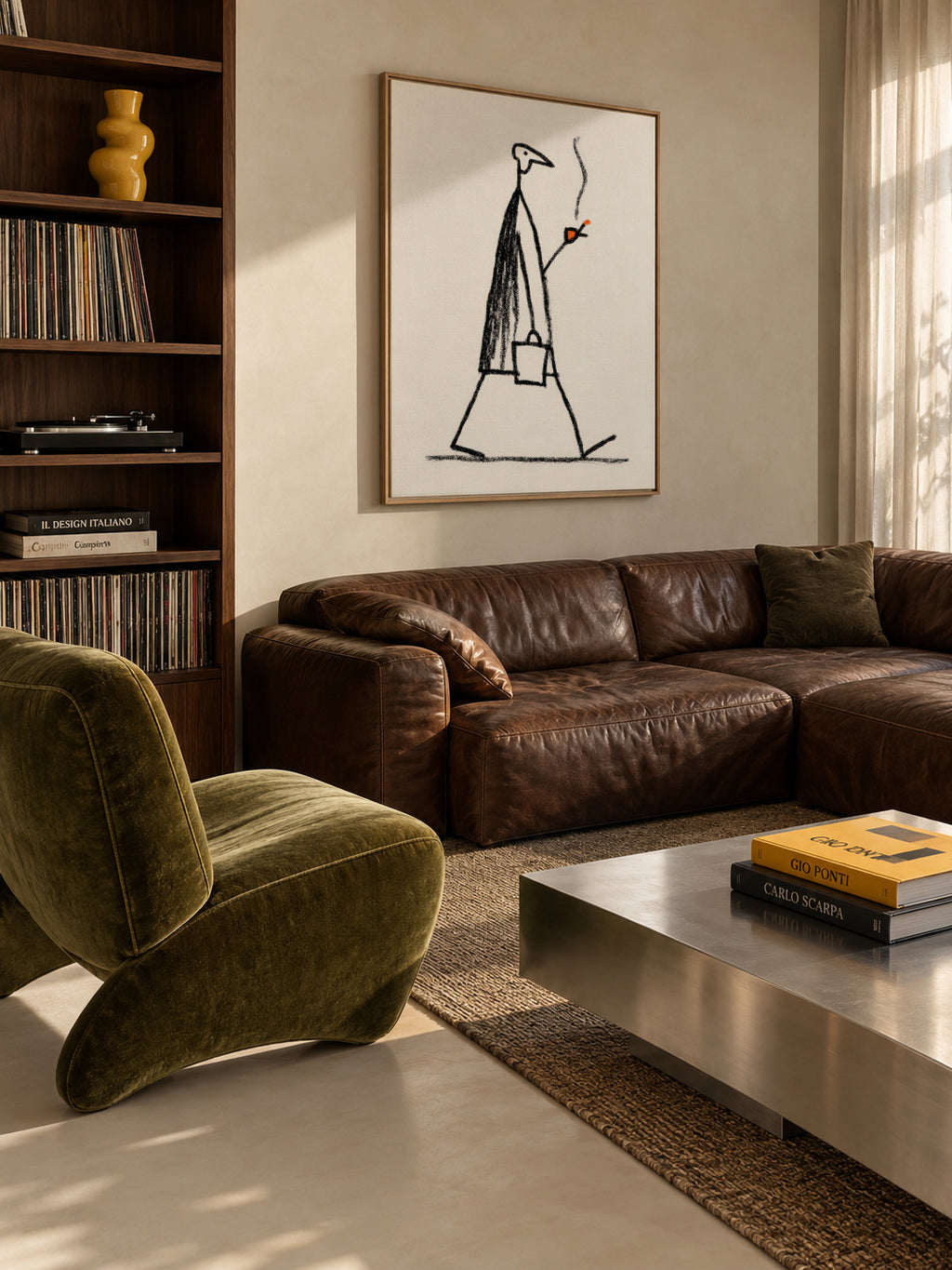 Smoking Figure - Framed canvas in an interior