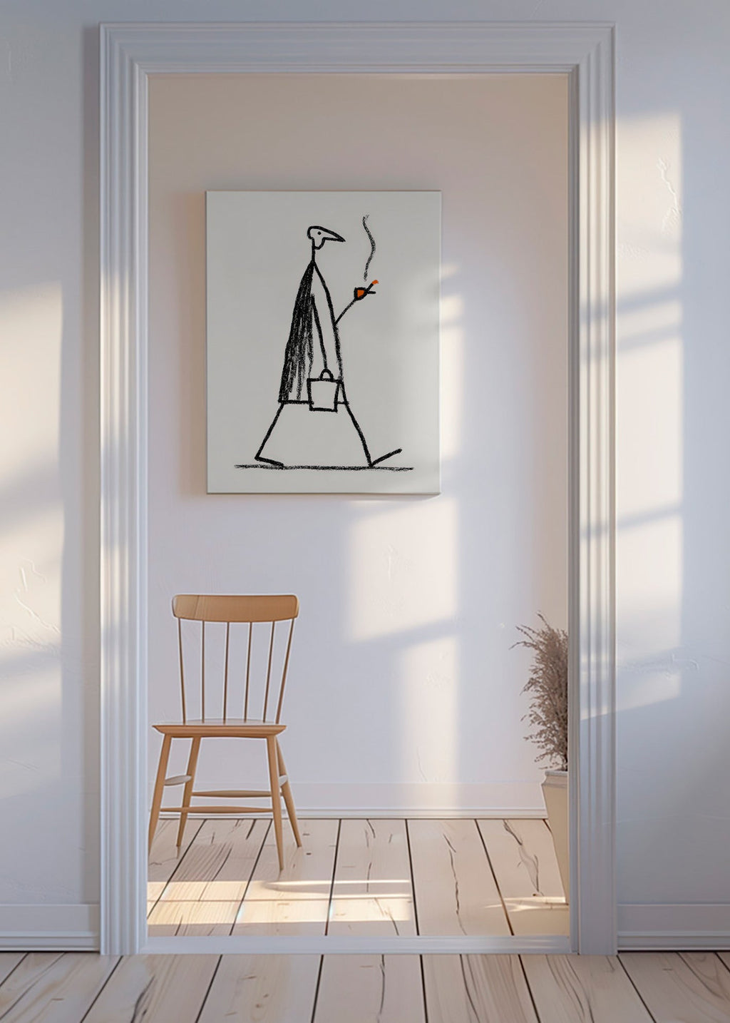 Ilustração minimal de figura fumando
