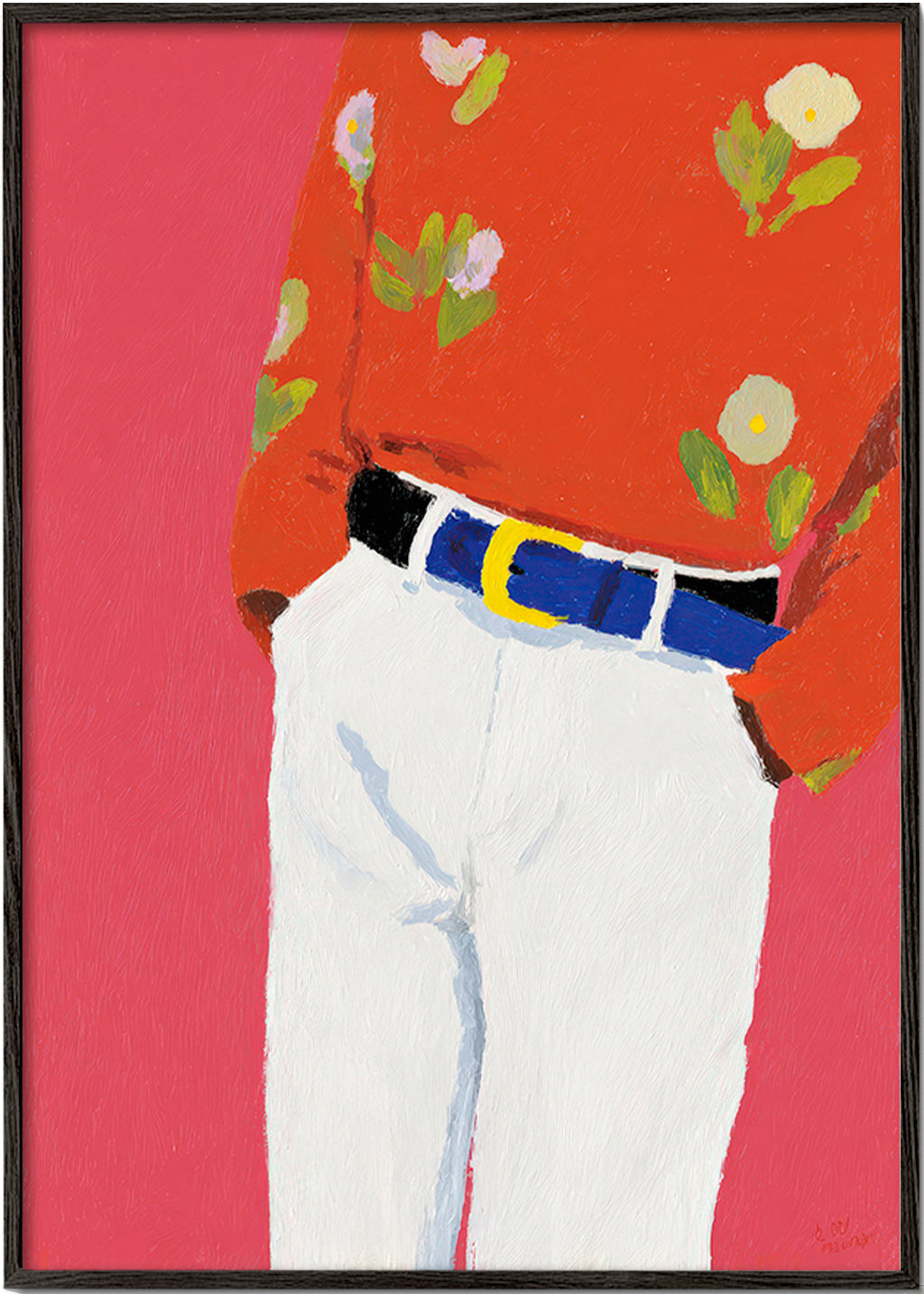 Ilustração torso com camisa floral em fundo rosa