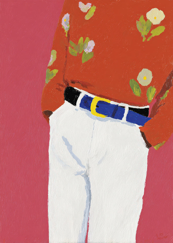 Ilustração torso com camisa floral em fundo rosa