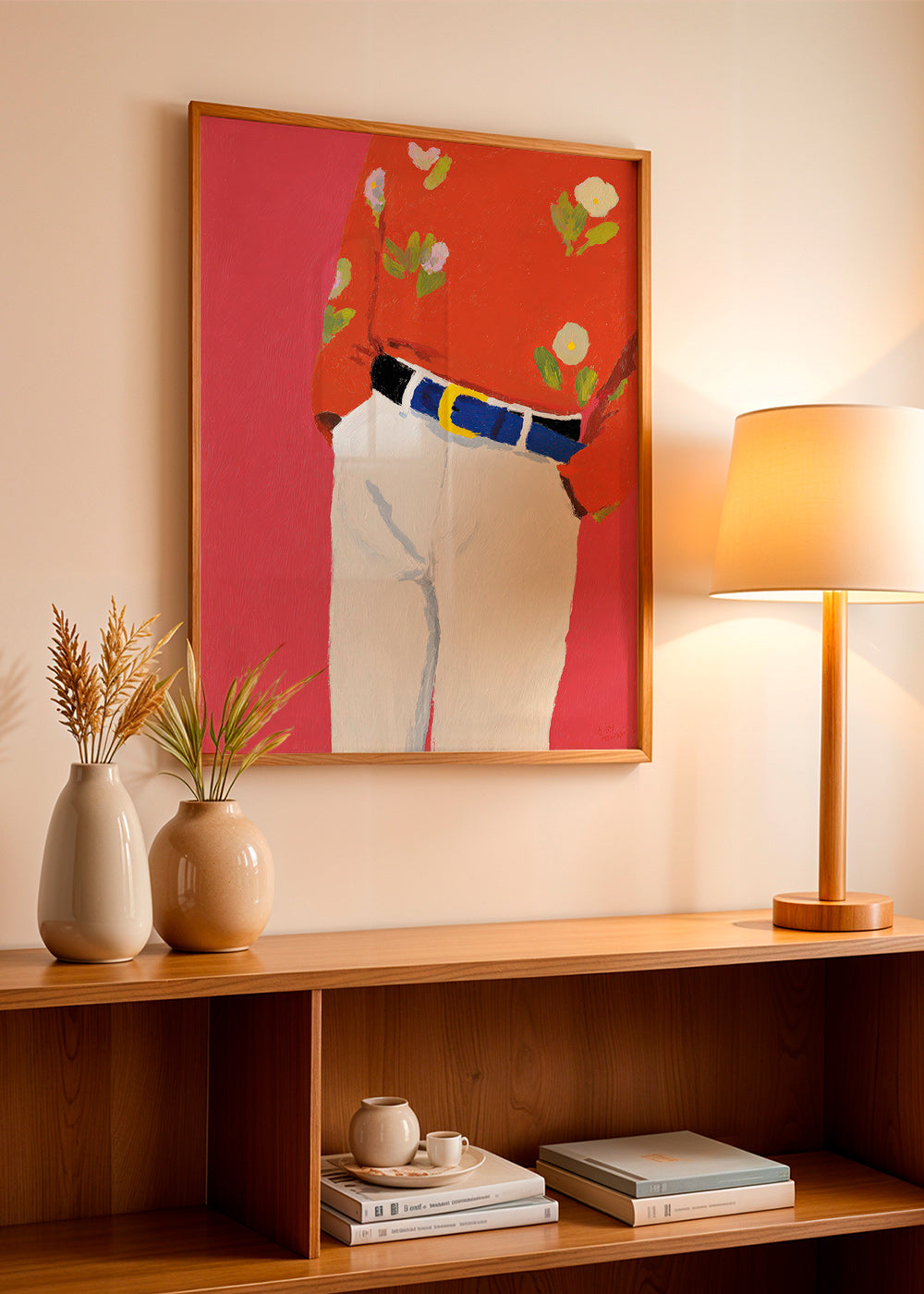 Ilustração torso com camisa floral em fundo rosa