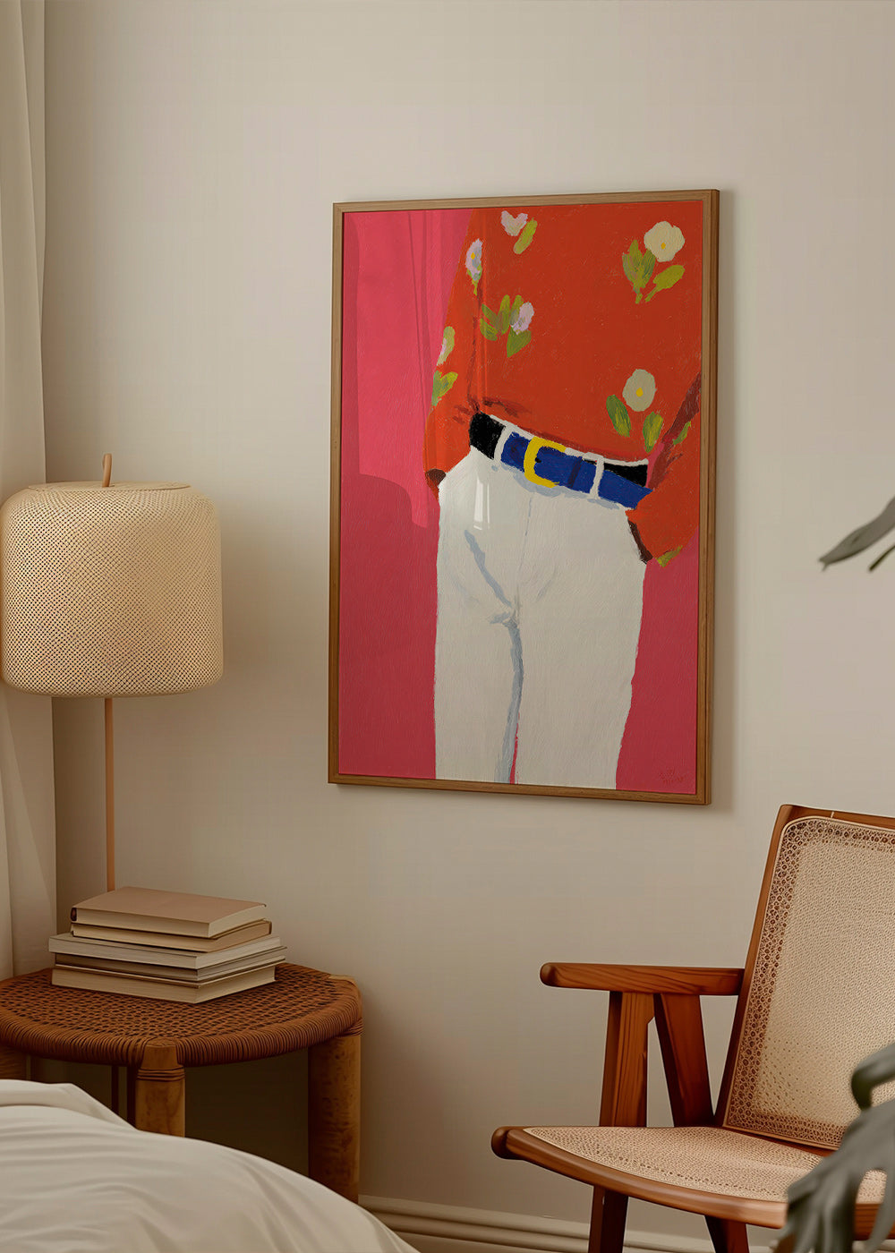 Ilustração torso com camisa floral em fundo rosa
