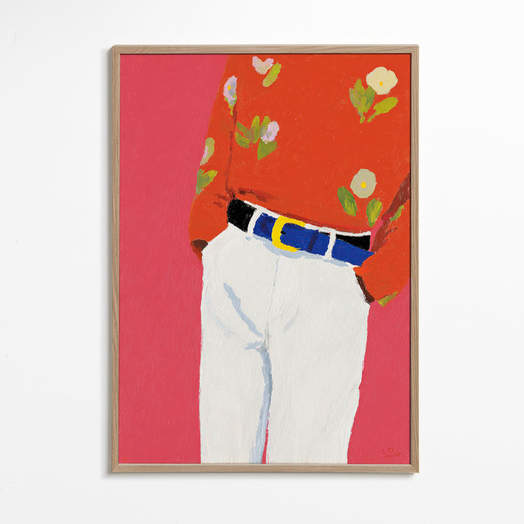 Ilustração torso com camisa floral em fundo rosa