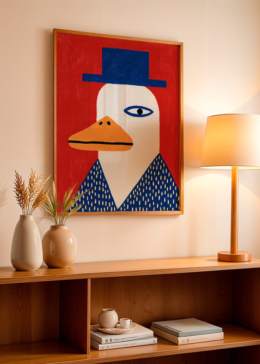 Pato com chapéu azul