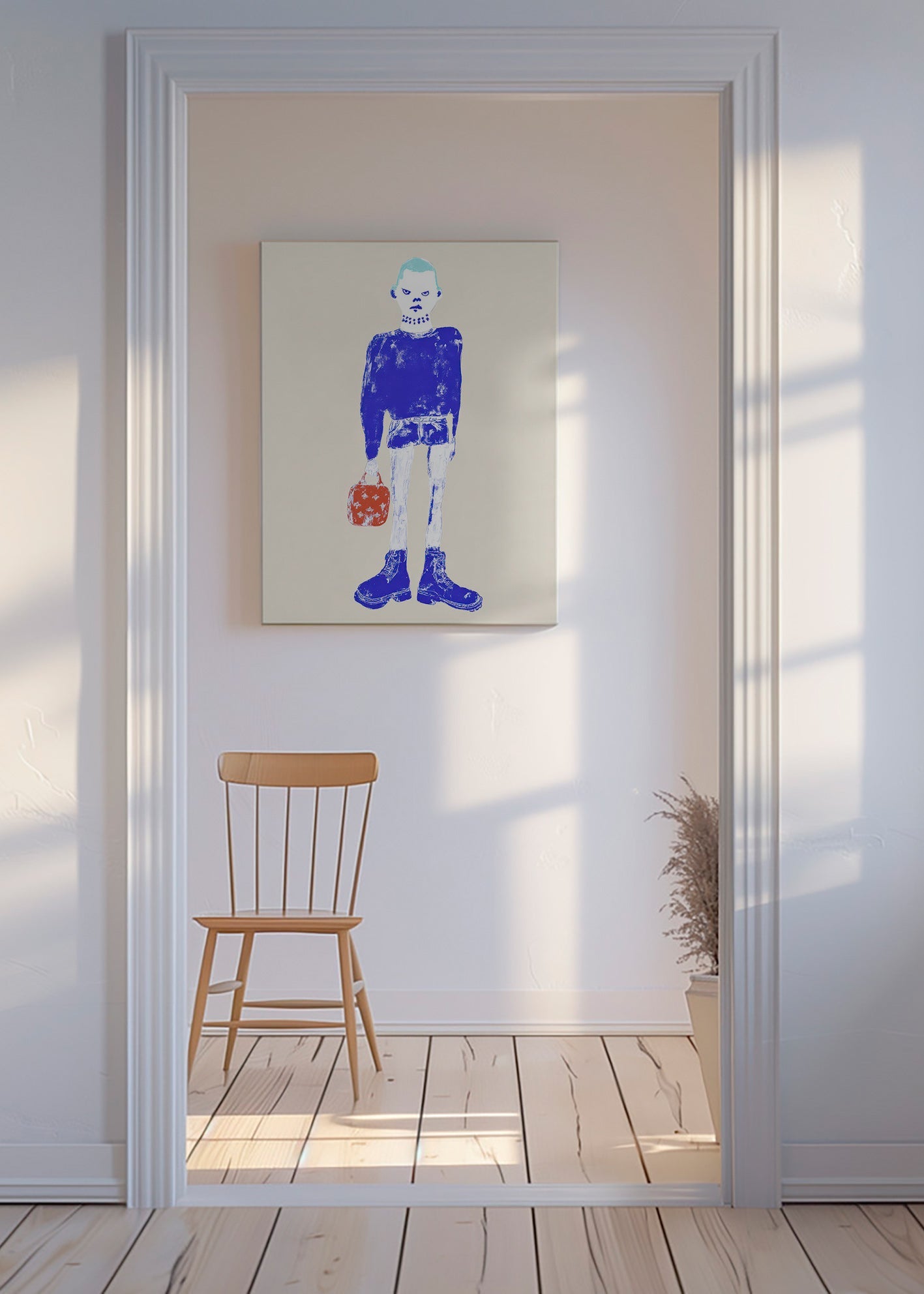 Ilustração de figura azul com mala