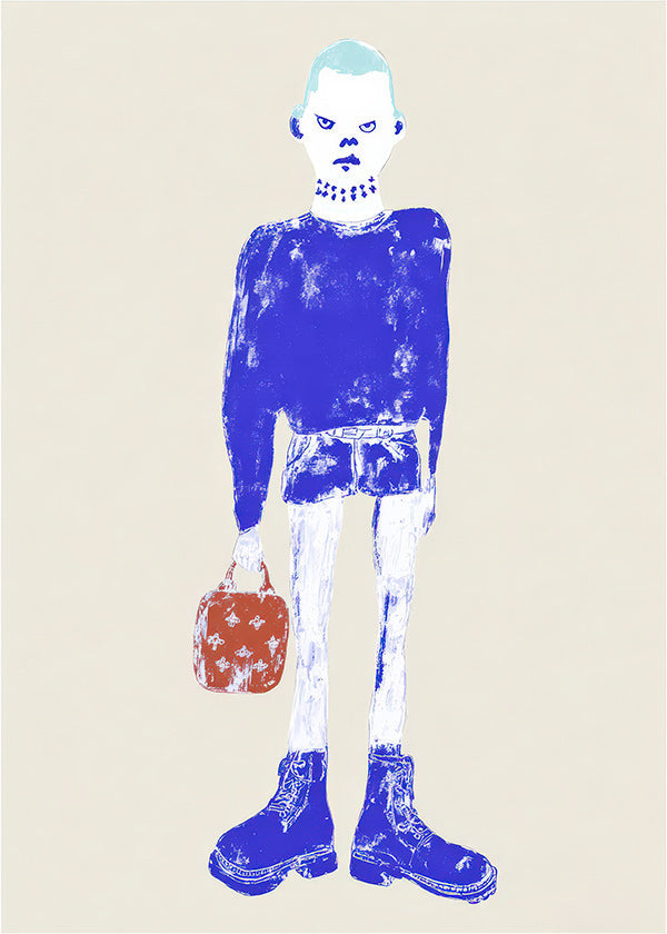 Ilustração de figura azul com mala