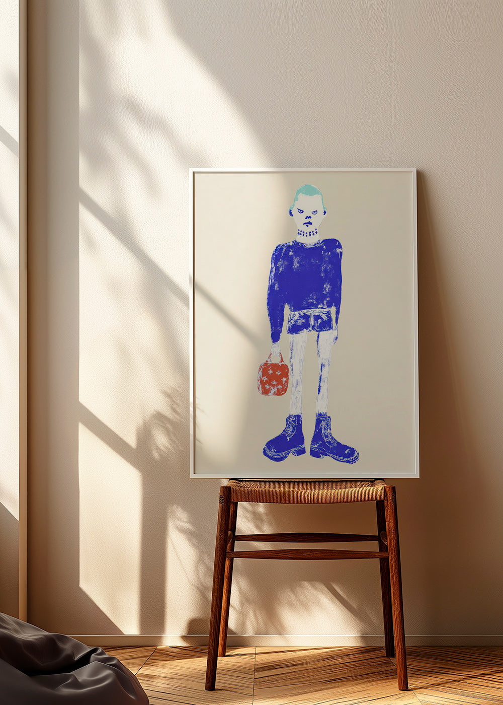 Ilustração de figura azul com mala