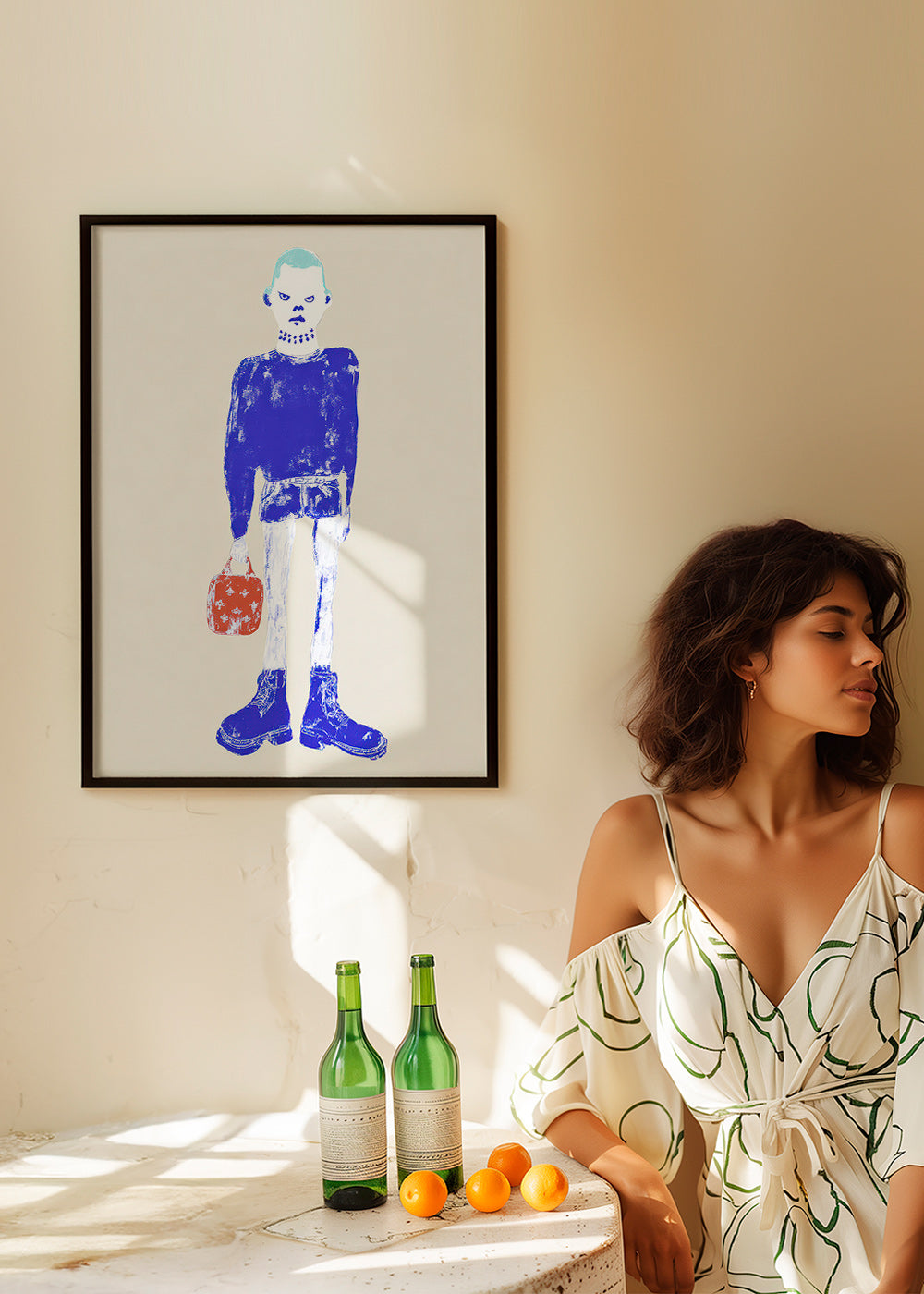 Ilustração de figura azul com mala