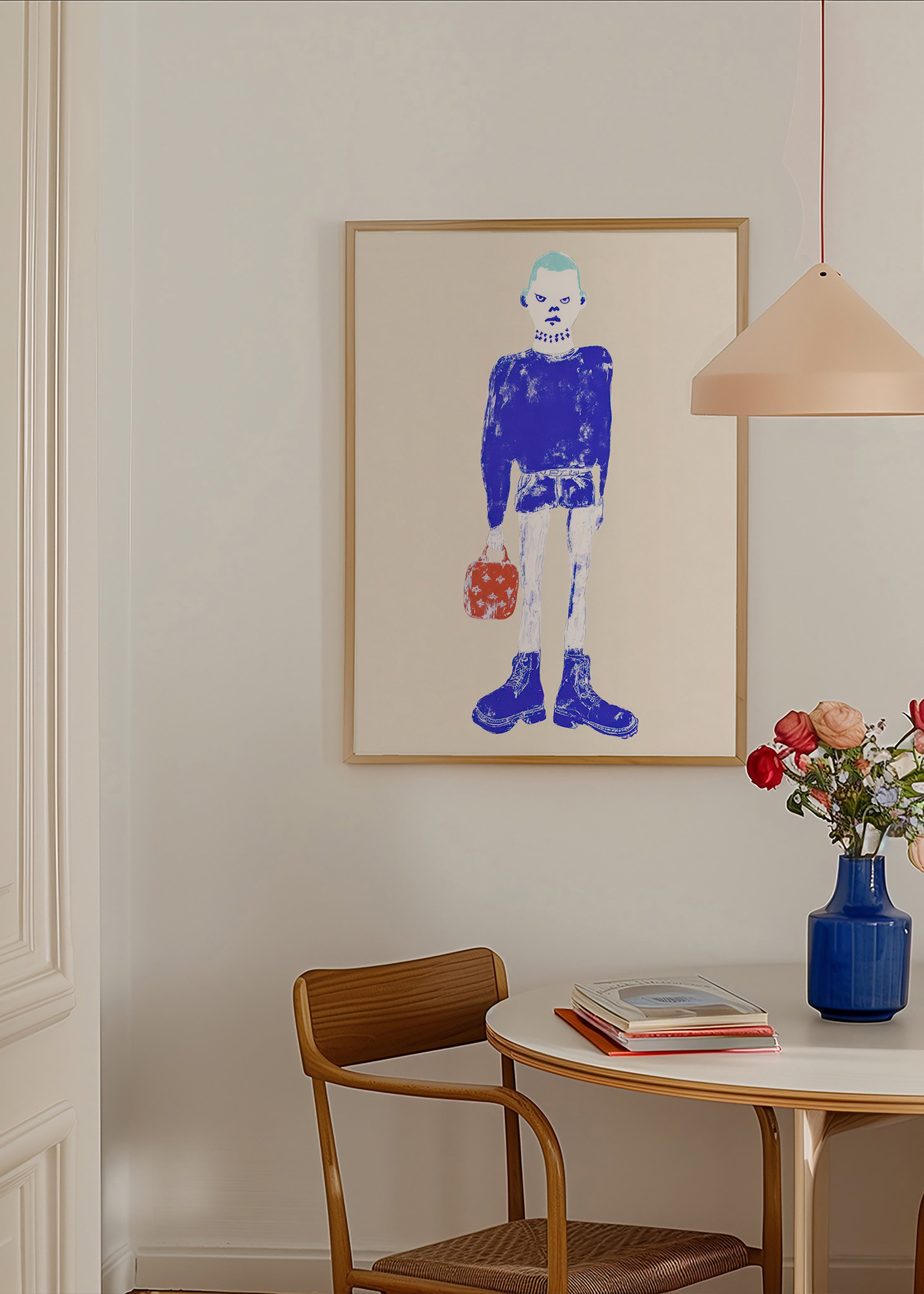 Ilustração de figura azul com mala