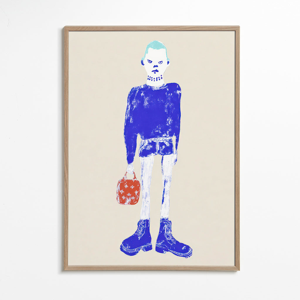Ilustração de figura azul com mala