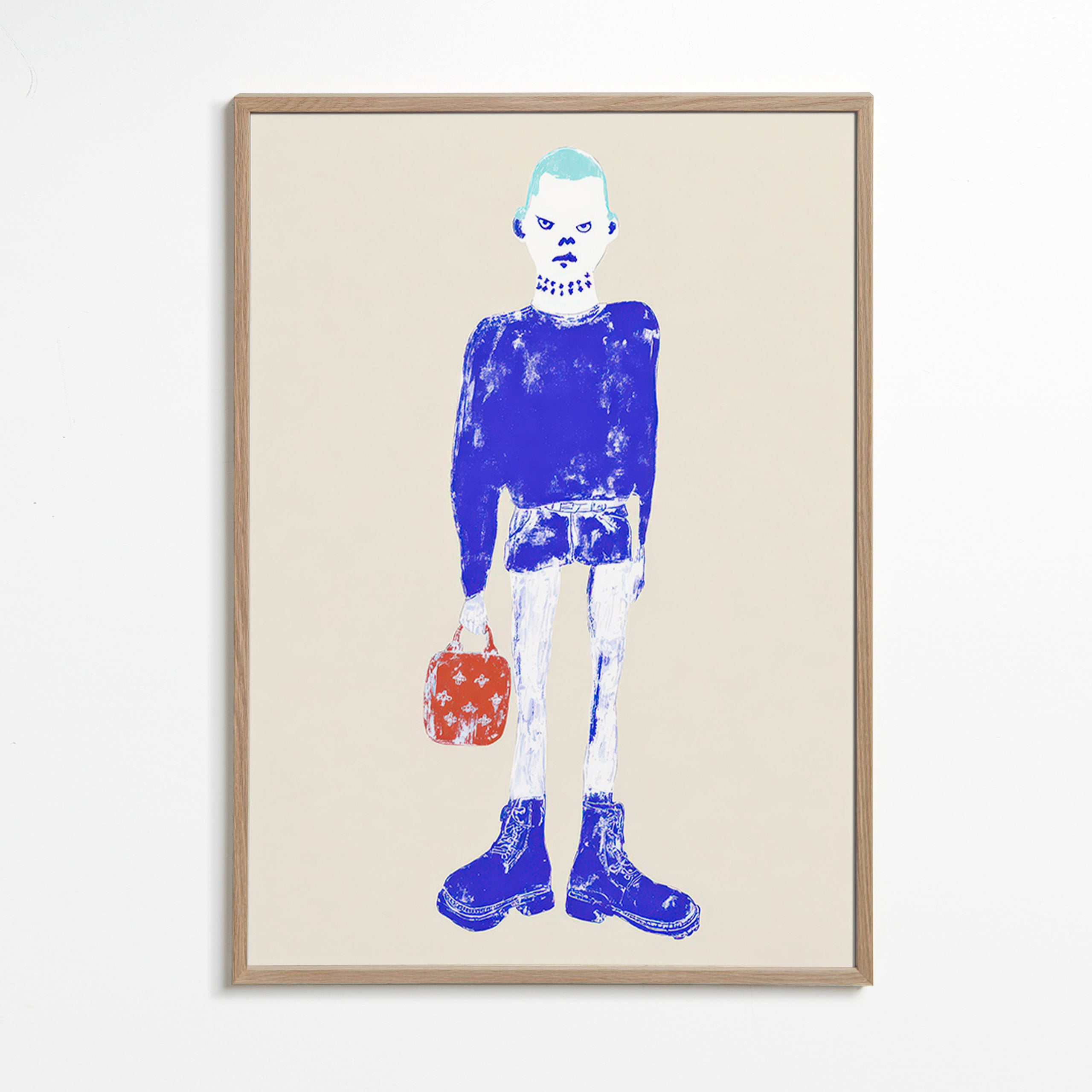 Ilustração de figura azul com mala