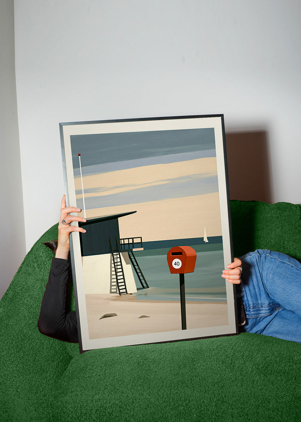 Arte de paisagem com posto de vigilância e caixa vermelha