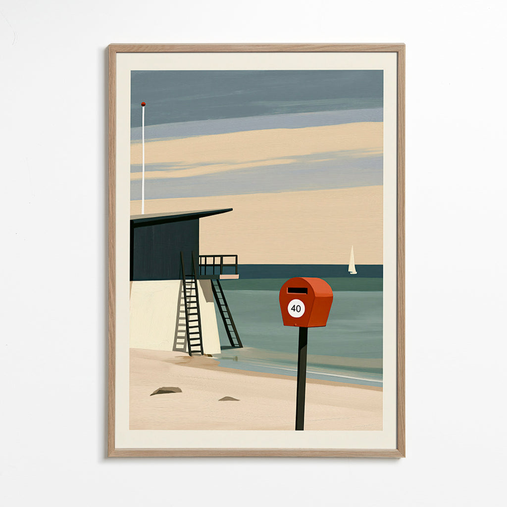 Arte de paisagem com posto de vigilância e caixa vermelha