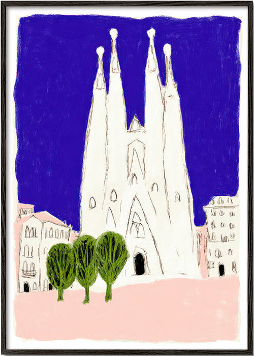 Arte para cozinha Sagrada Familia nocturna ilustrada