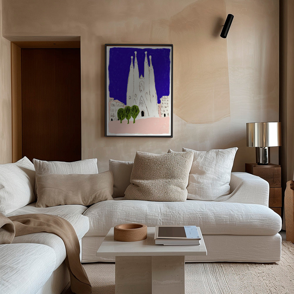 Arte para cozinha Sagrada Familia nocturna ilustrada