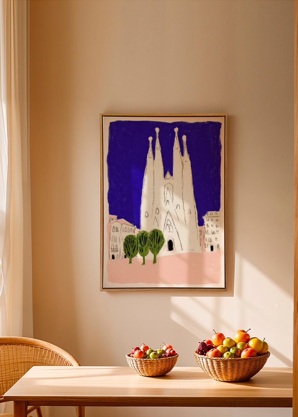 Arte para cozinha Sagrada Familia nocturna ilustrada