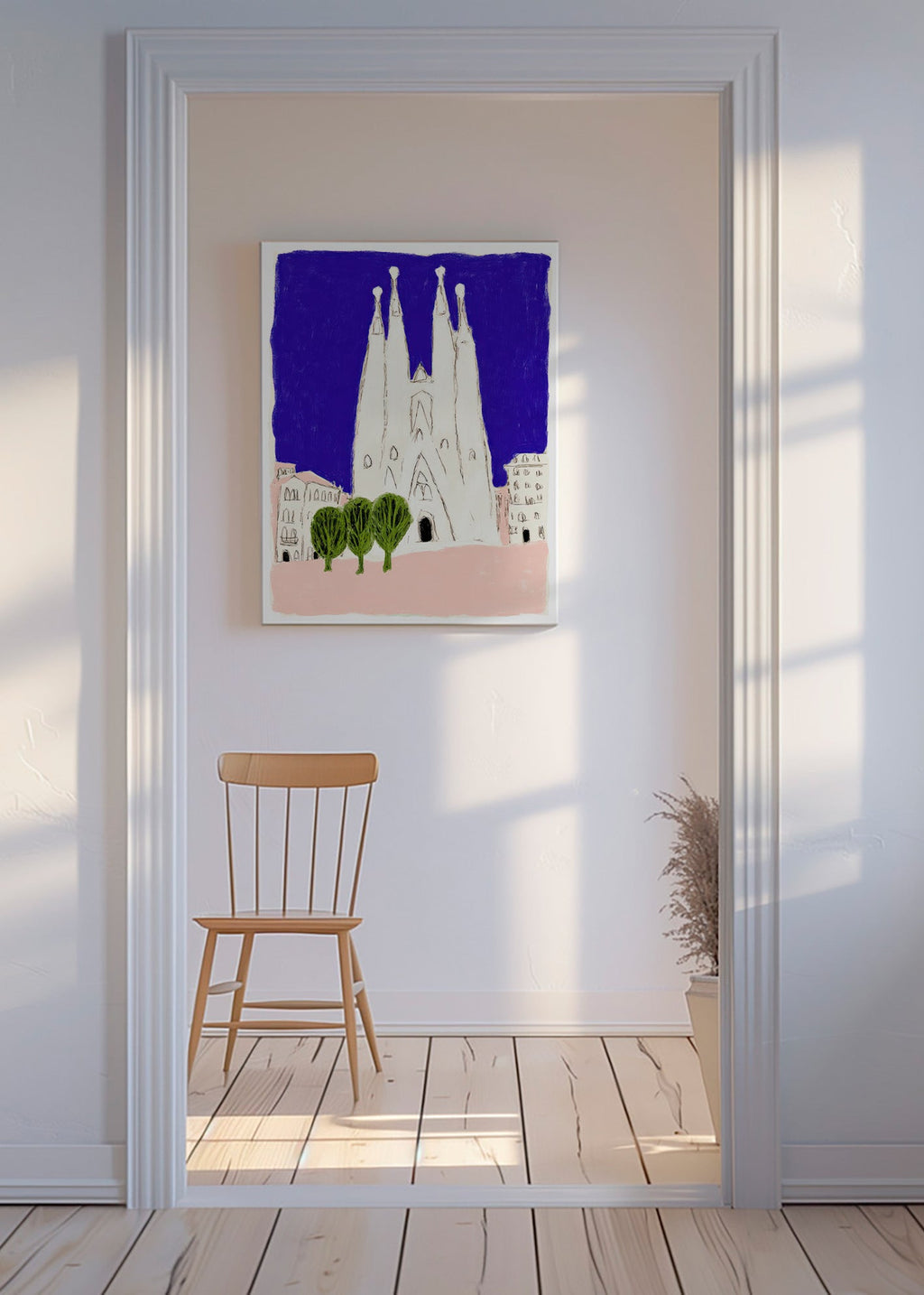 Arte para cozinha Sagrada Familia nocturna ilustrada
