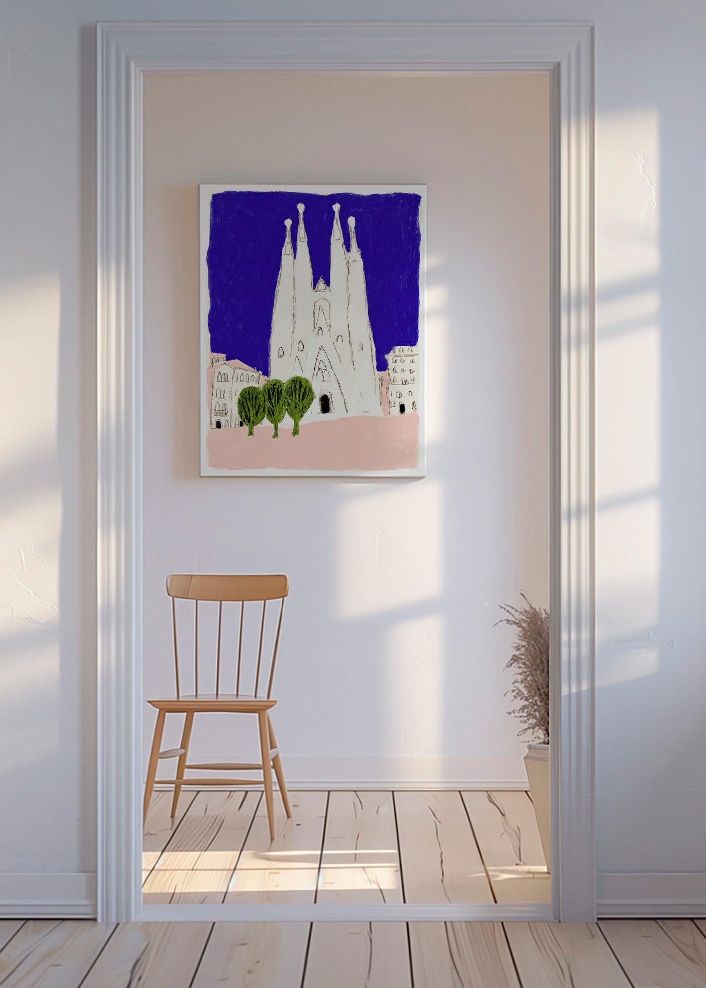 Arte para cozinha Sagrada Familia nocturna ilustrada