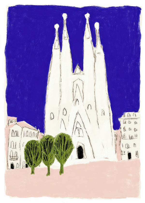 Arte para cozinha Sagrada Familia nocturna ilustrada