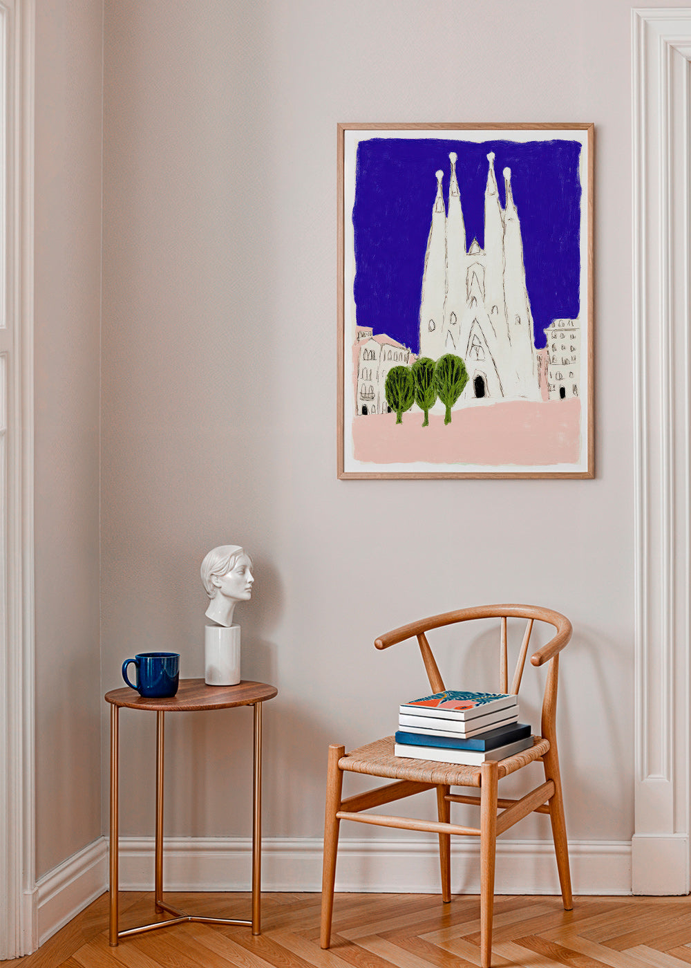 Arte para cozinha Sagrada Familia nocturna ilustrada