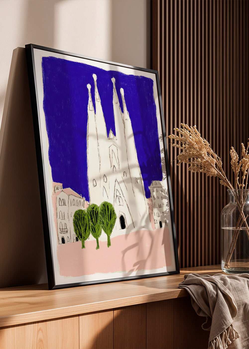 Arte para cozinha Sagrada Familia nocturna ilustrada