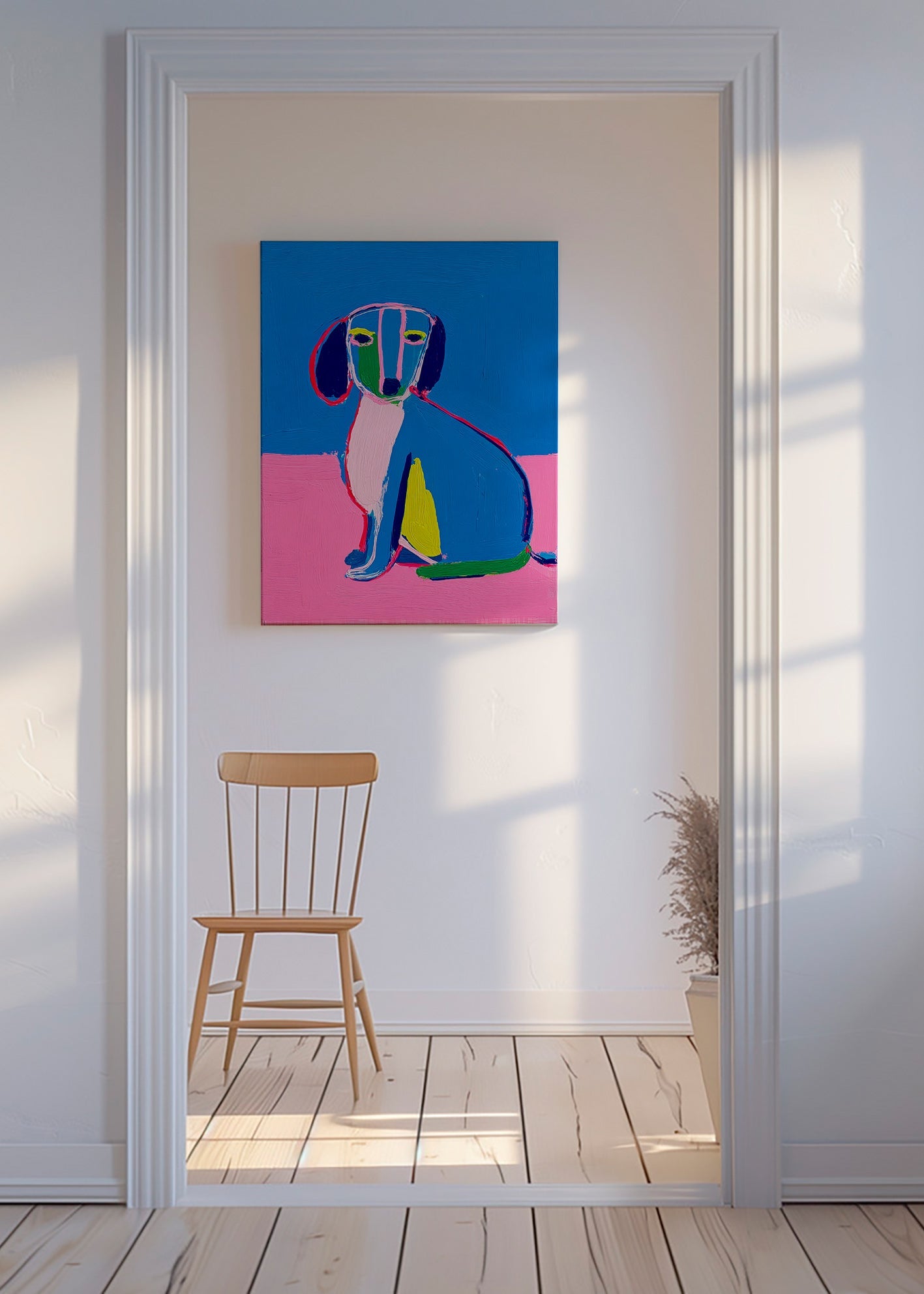 Quadro cão néon cores vibrantes