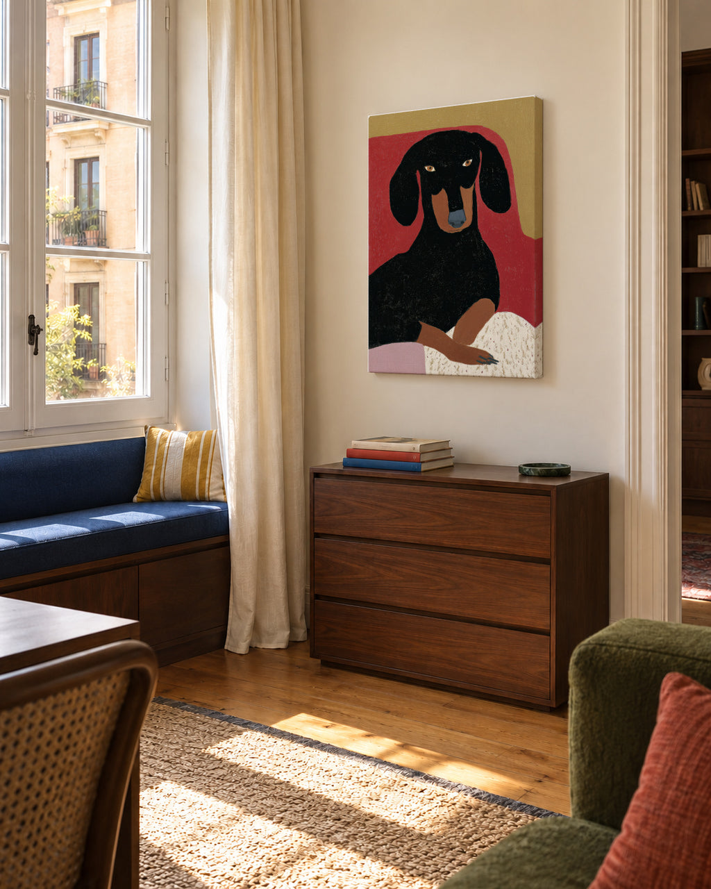 Black Dachshund - Unframed canvas in an interior