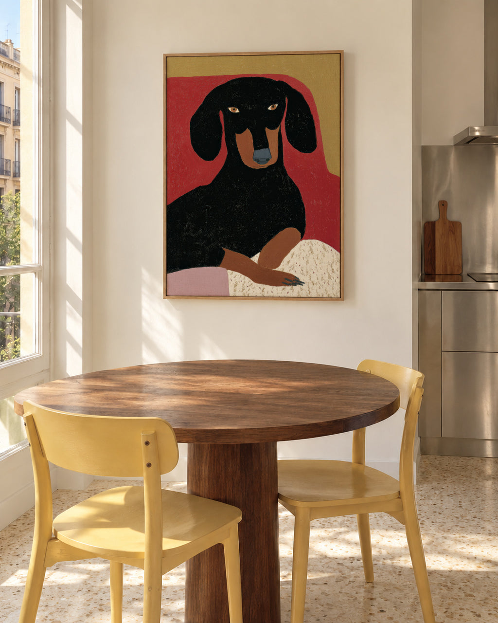 Black Dachshund - Framed canvas in an interior