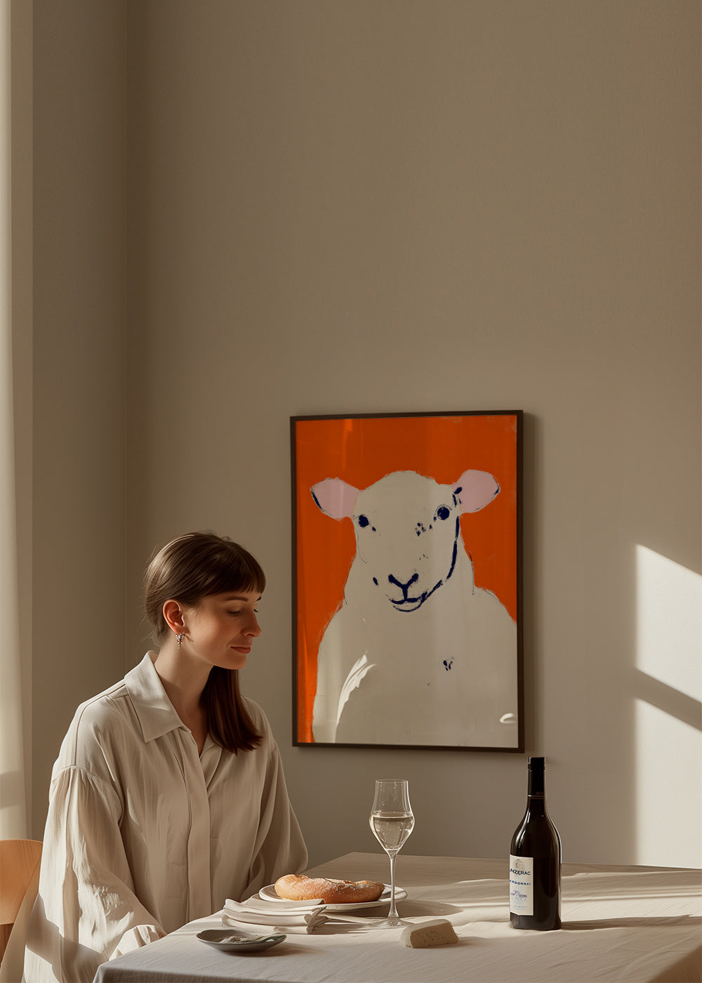 Quadro ovelha branca minimalista