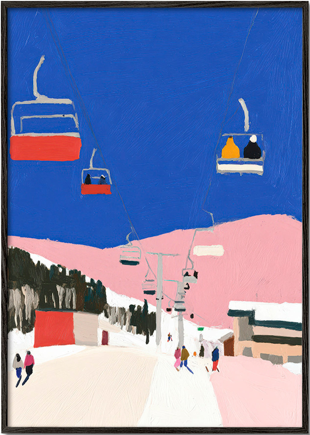Quadro de paisagem com teleféricos e céu azul