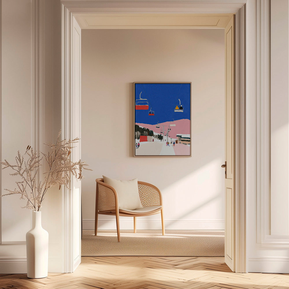Quadro de paisagem com teleféricos e céu azul