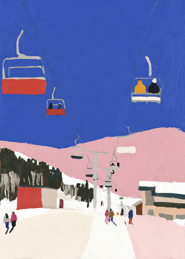 Quadro de paisagem com teleféricos e céu azul